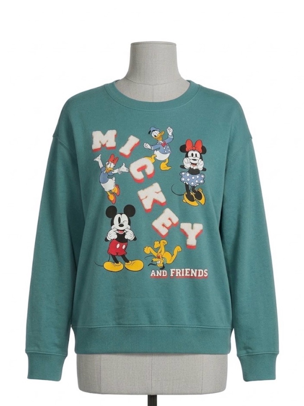 Disney Teal Crewneck Sweatshirt with Mickey & Friends Graphic